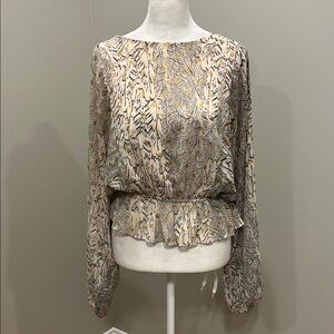 VICI Balloon Sleeve Gold Metallic Polka Dots Blouse